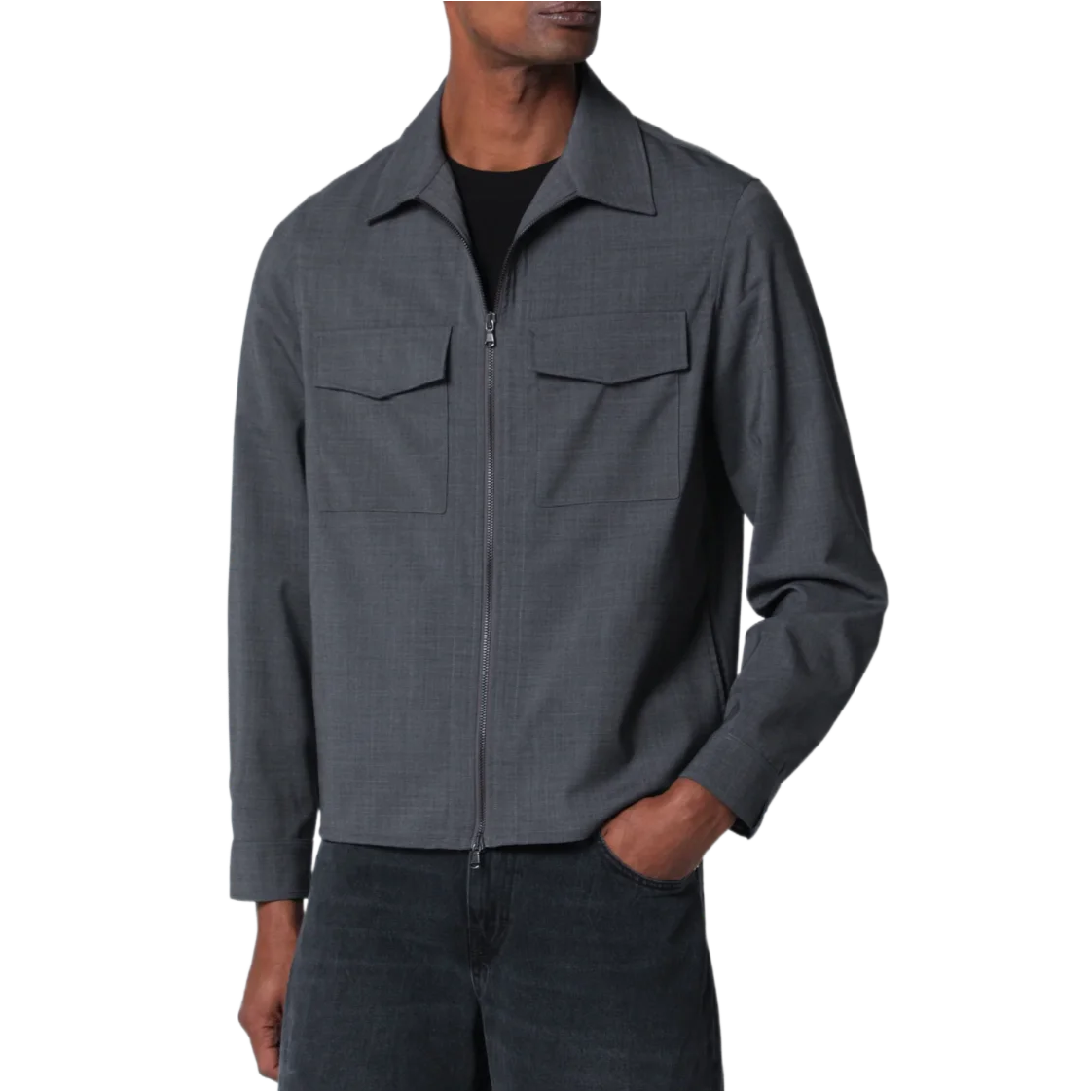 Grey Wool Blend Zip-Up Jacket