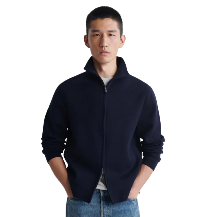 Milano Knit Funnel-Neck Zip-Up Jacket
