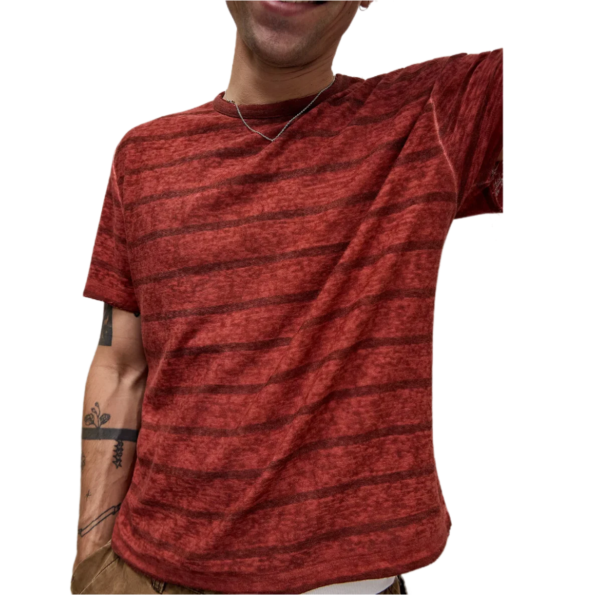 Archivis Burgundy Stripe Short Sleeve T-Shirt