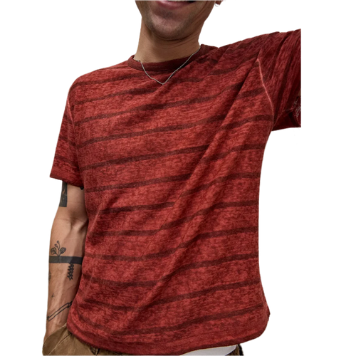 Archivis Burgundy Stripe Short Sleeve T-Shirt