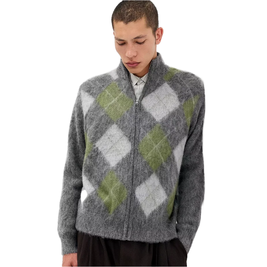 Argyle Zip-Through Knit Jumper