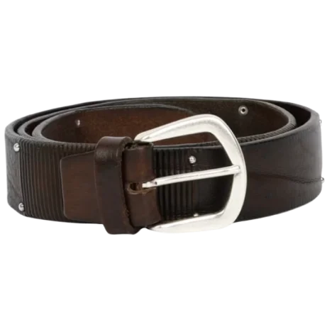 Laser-perforated leather belt with studs