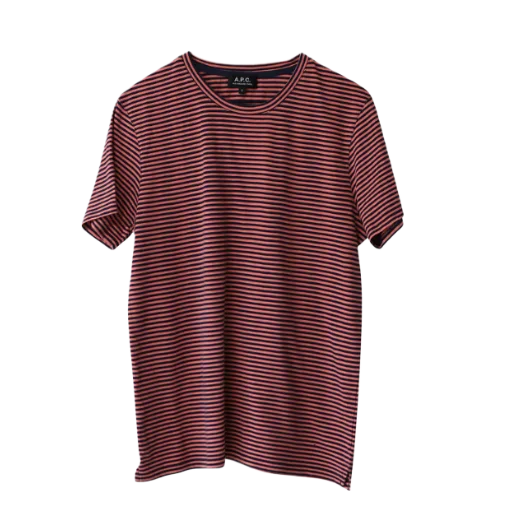 Striped Short Sleeve Crew Neck T-Shirt in Orange Cotton