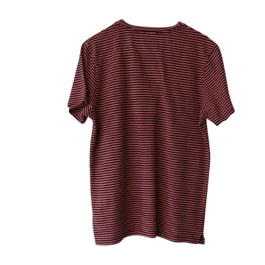 Striped Short Sleeve Crew Neck T-Shirt in Orange Cotton