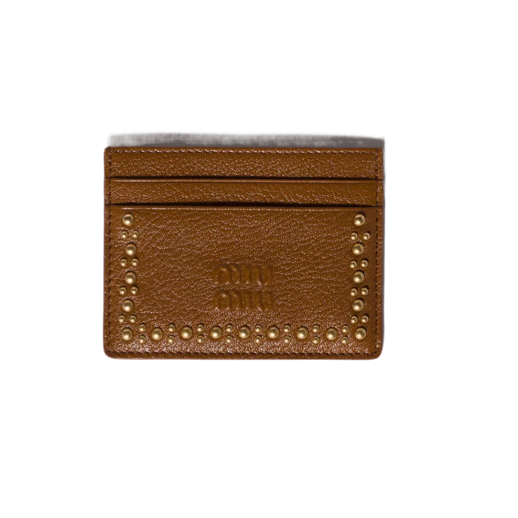 Leather card holder with studs