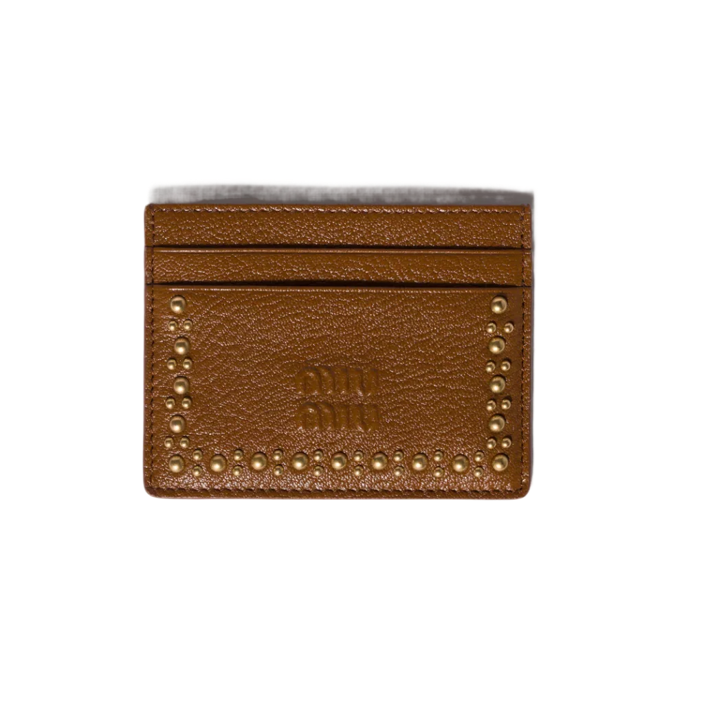 Leather card holder with studs