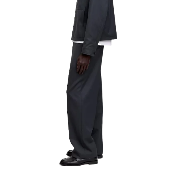 Wide Wool Blend Trousers Dark Blue