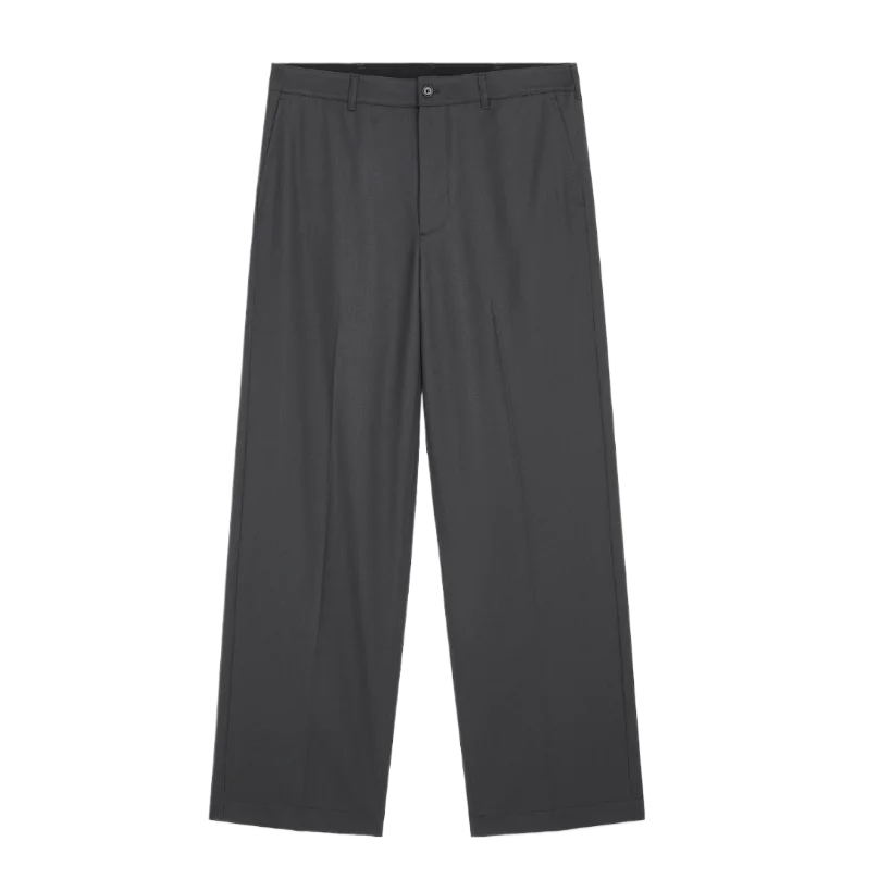 Wide Wool Blend Trousers Dark Blue
