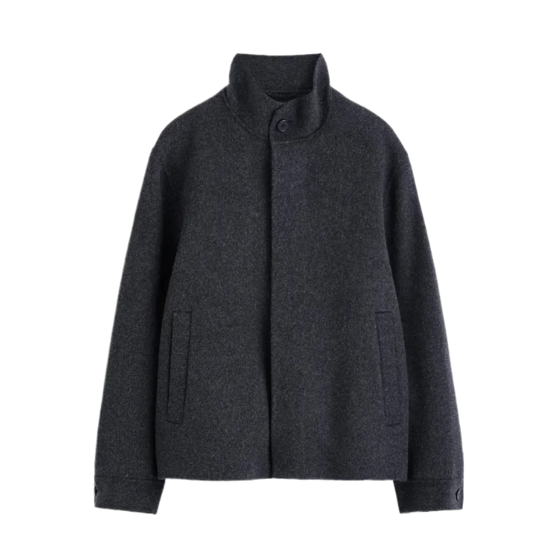 Double-Faced Wool Jacket with High Collar