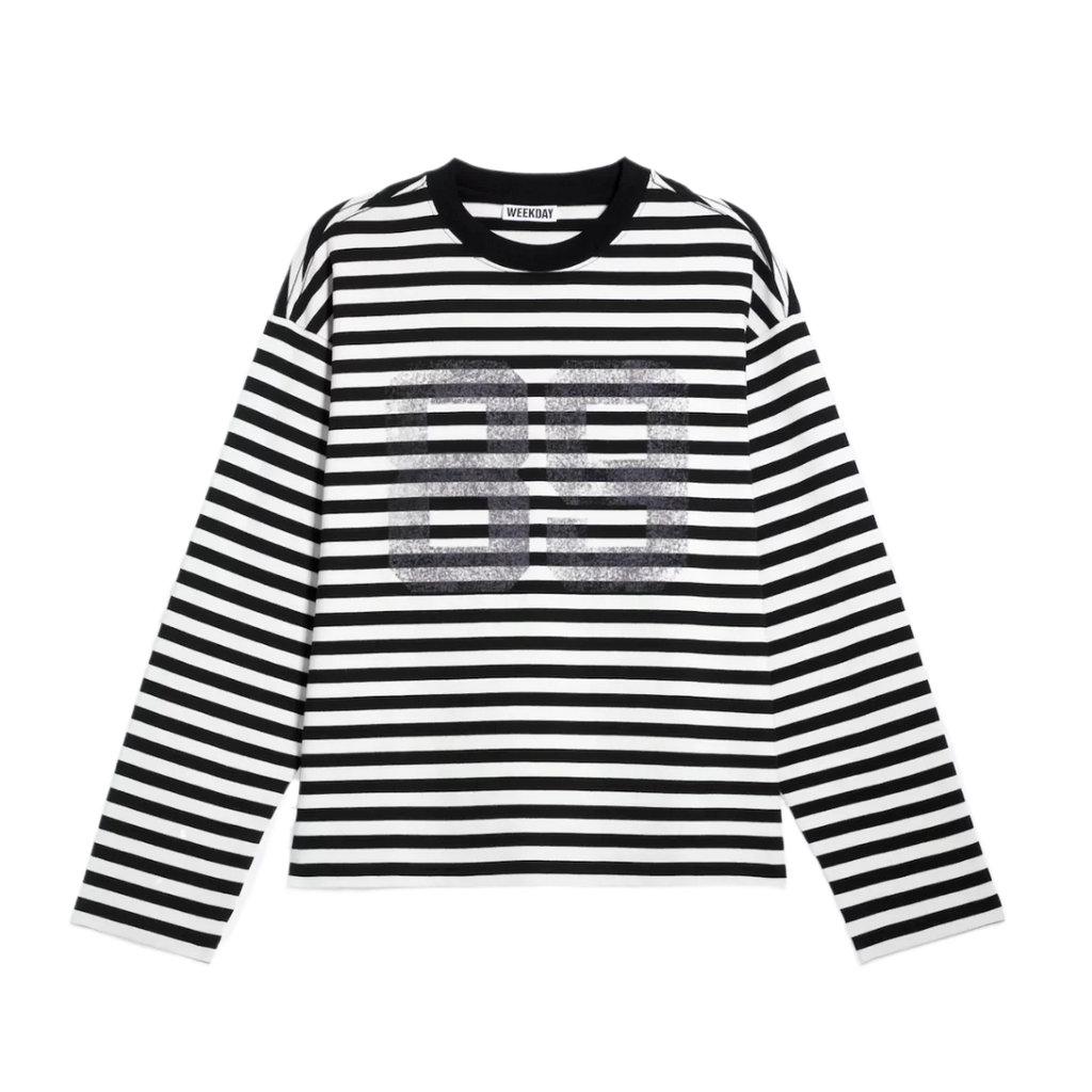 Great Boxy Graphic Long Sleeve T-Shirt Striped White/Black