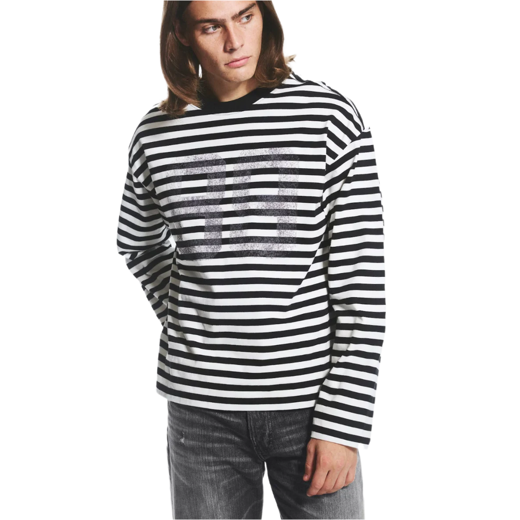 Great Boxy Graphic Long Sleeve T-Shirt Striped White/Black
