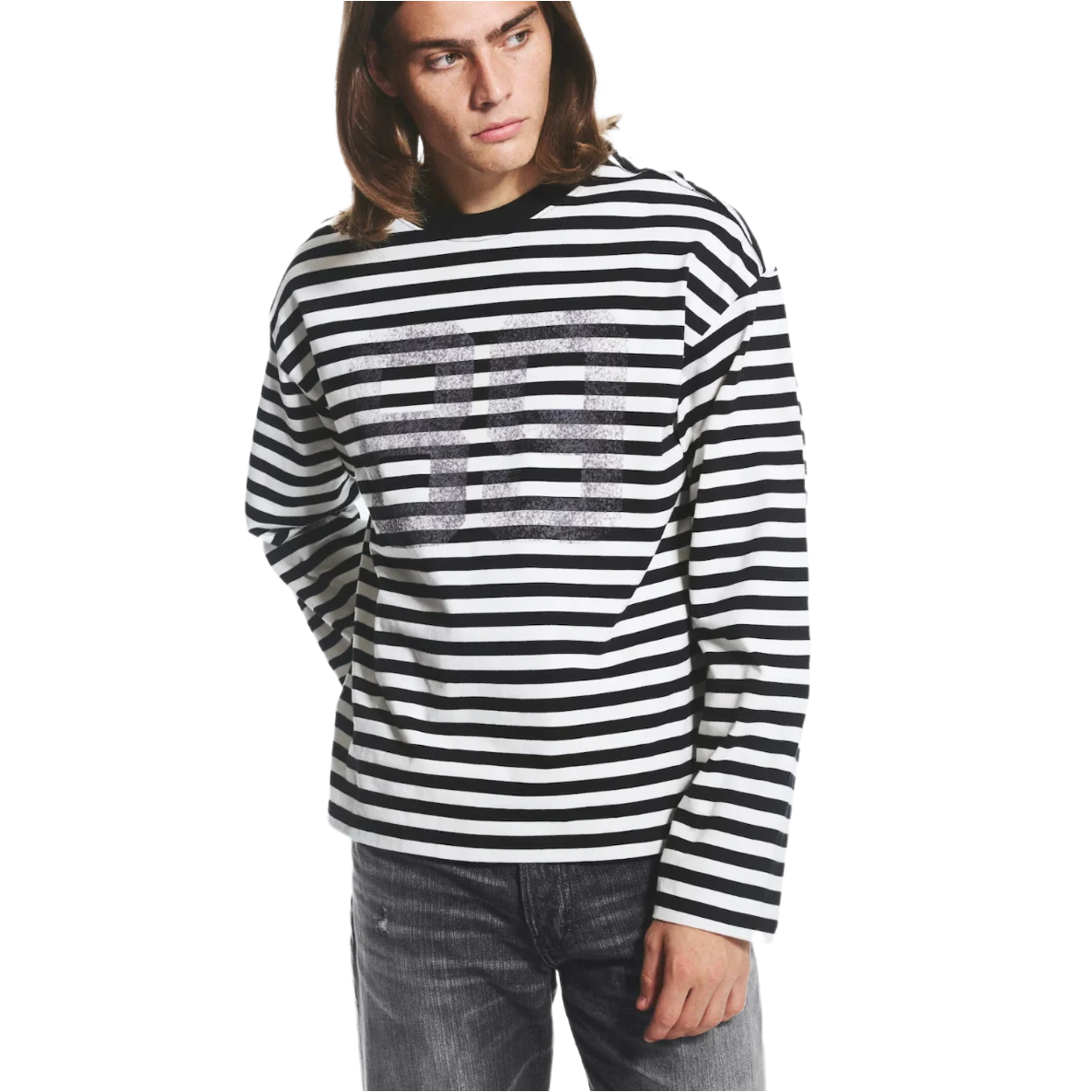 Great Boxy Graphic Long Sleeve T-Shirt Striped White/Black
