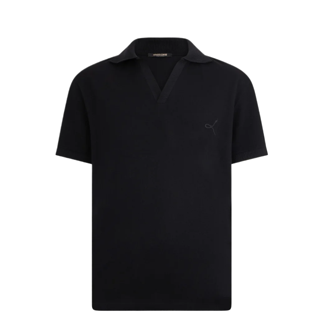 Black Polo Shirt With V-Neck