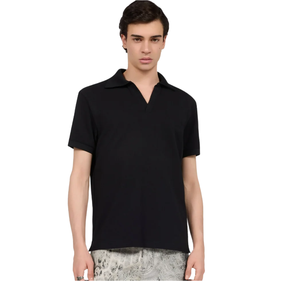 Black Polo Shirt With V-Neck