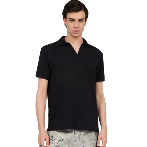 Black Polo Shirt With V-Neck