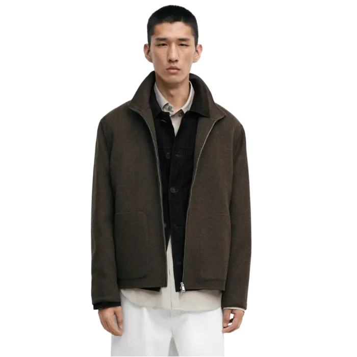 Wool blend double-layer jacket with high collar