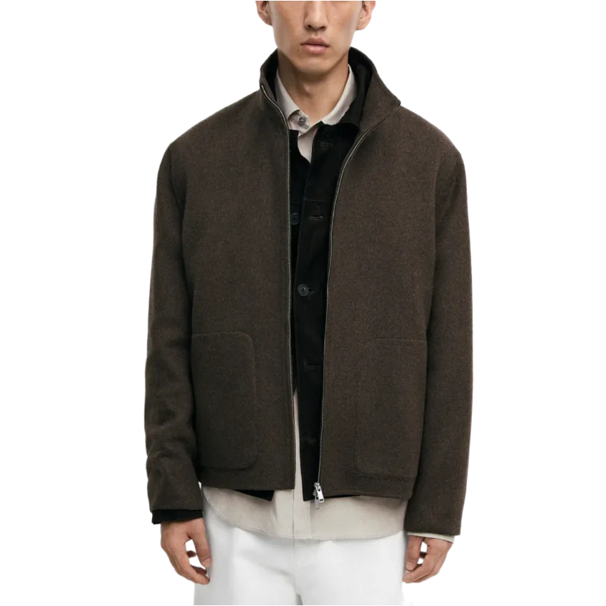 Wool blend double-layer jacket with high collar