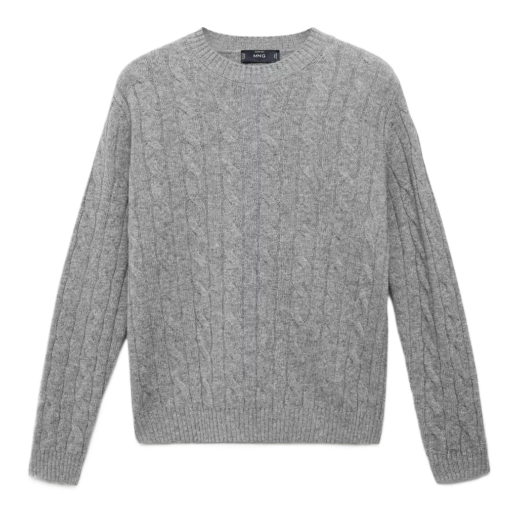 wool cable knit jumper in grey