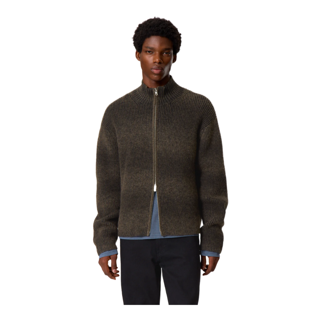 KNITTED WOOL-BLEND ZIP CARDIGAN