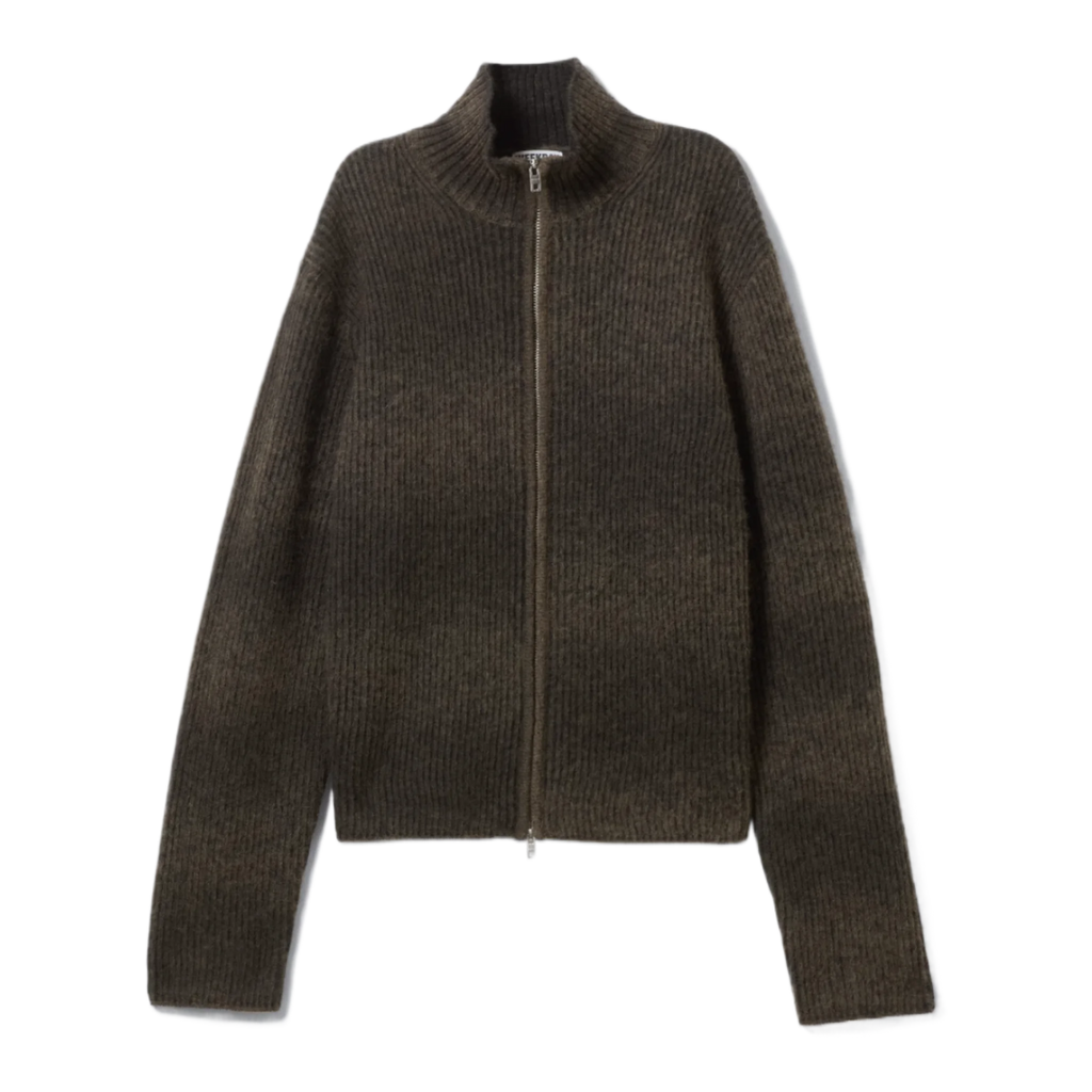 KNITTED WOOL-BLEND ZIP CARDIGAN