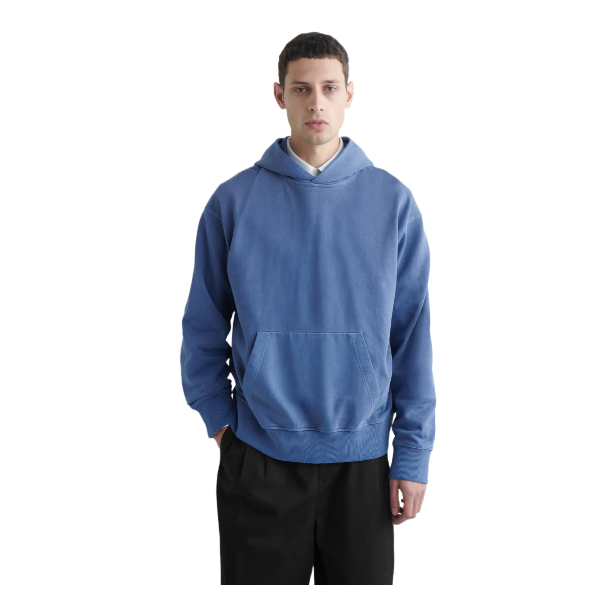 WASHED COTTON-JERSEY HOODIE COBALT BLUE