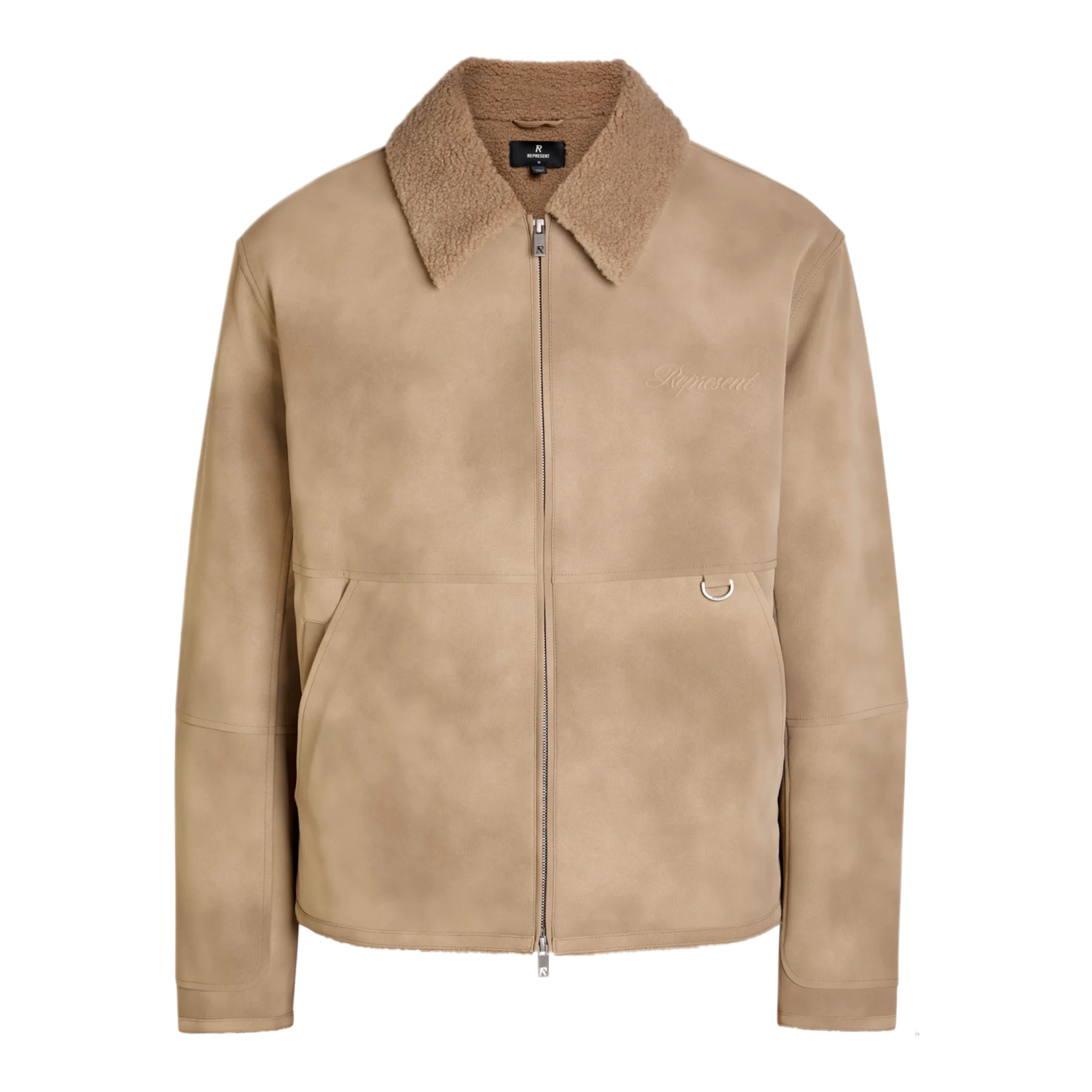 Logo-embossed faux shearling jacket
