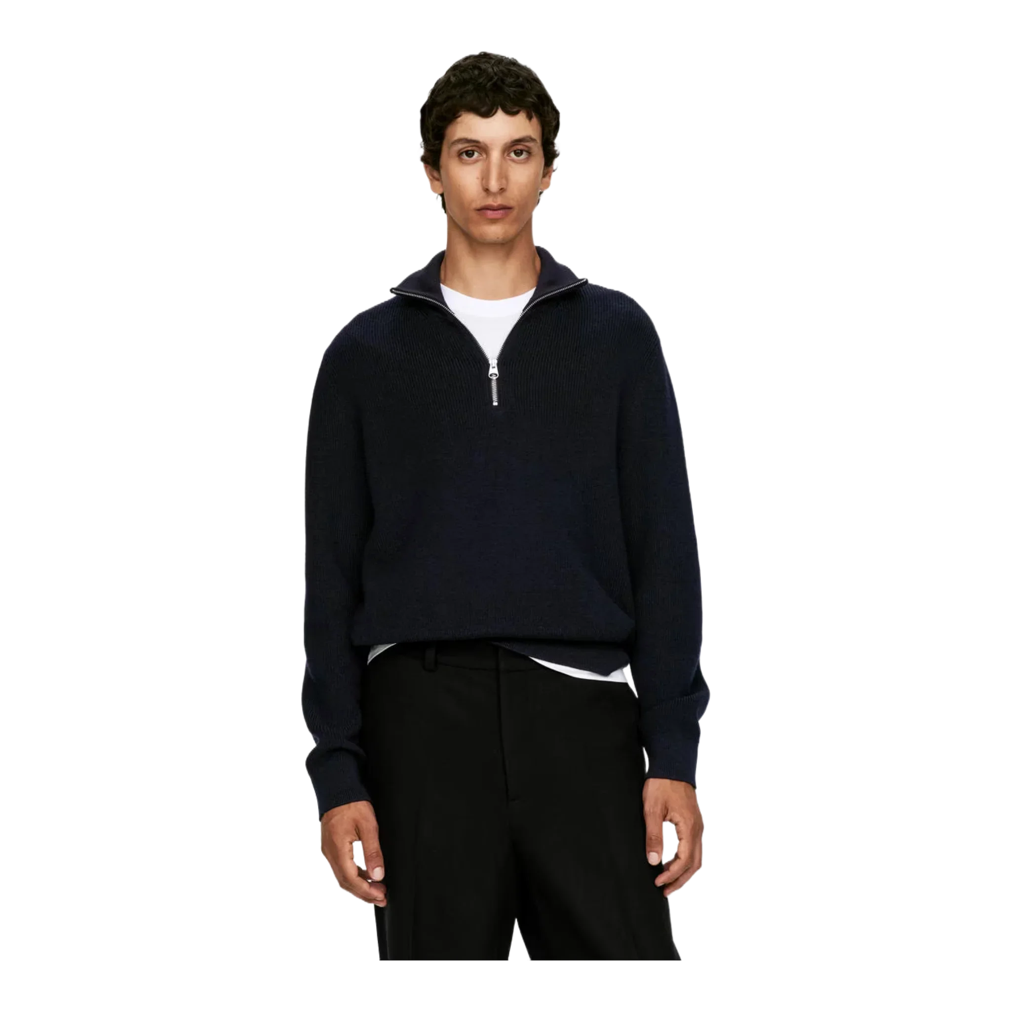 Wool & Cotton Half Zip Jumper Navy