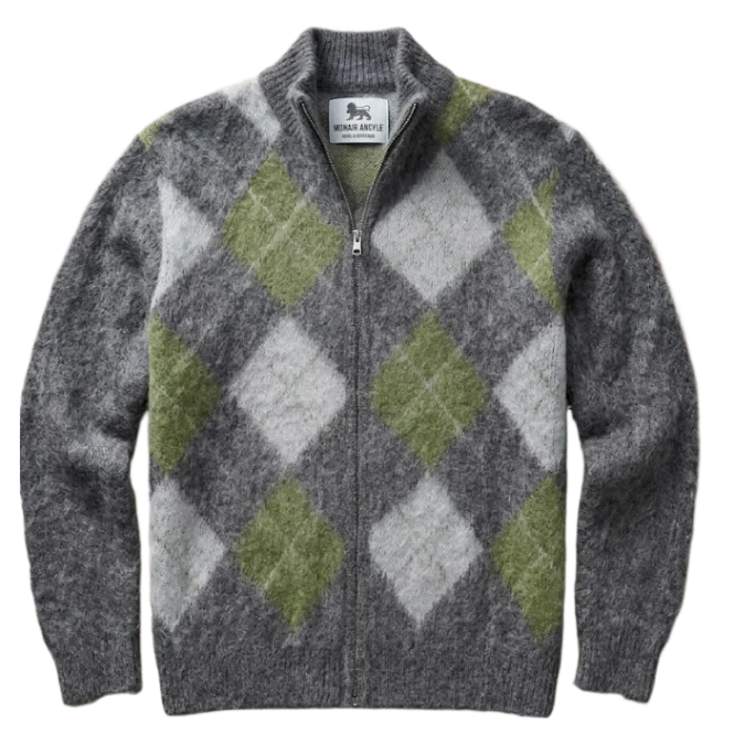 Argyle Zip-Through Knit Jumper