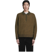 Collared Merino Wool-Yak Half-Zip Jumper – Khaki Melangé Knit