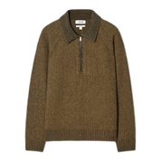 Collared Merino Wool-Yak Half-Zip Jumper – Khaki Melangé Knit