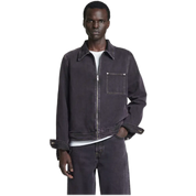 Boxy Denim Zip-Up Jacket – Purple Overdye with Contrast Stitching