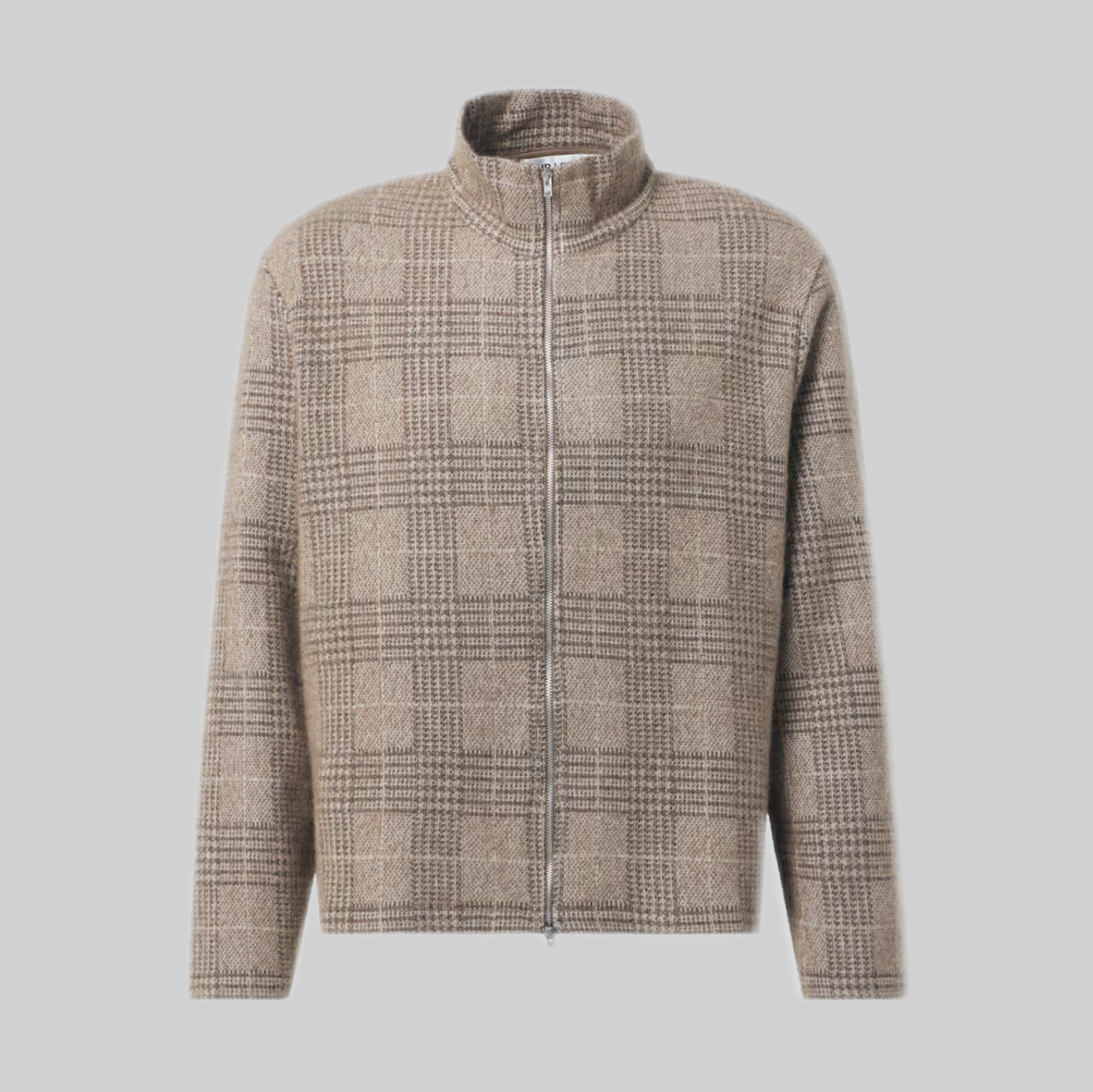 Shrunken Cotton and Wool-Blend Sweater in Beige Hound Check