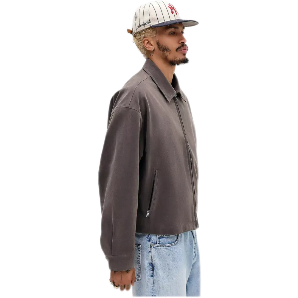 Loom Julian Crop Faux Suede Jacket – Casual Harrington Collar Jacket