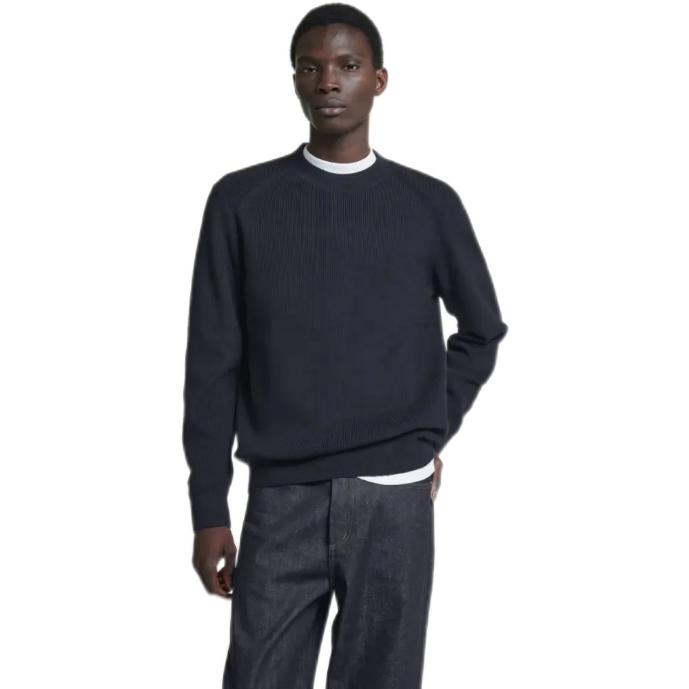 Pleated Wide Leg Cotton Trousers Navy