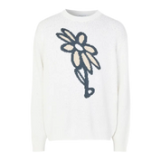 Abstract Daisy Intarsia Sweater – White Cotton Blend Knit