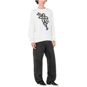 Abstract Daisy Intarsia Sweater – White Cotton Blend Knit