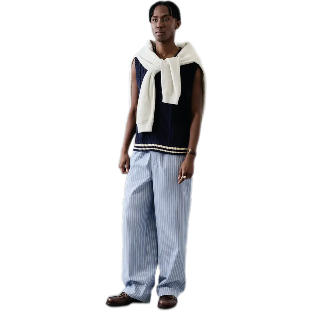 Loom Stripe Boxer Pants – Soft Cotton Wide-Leg Lounge Wear