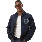 Navy Corduroy Harrington Jacket – Cropped with Embroidery