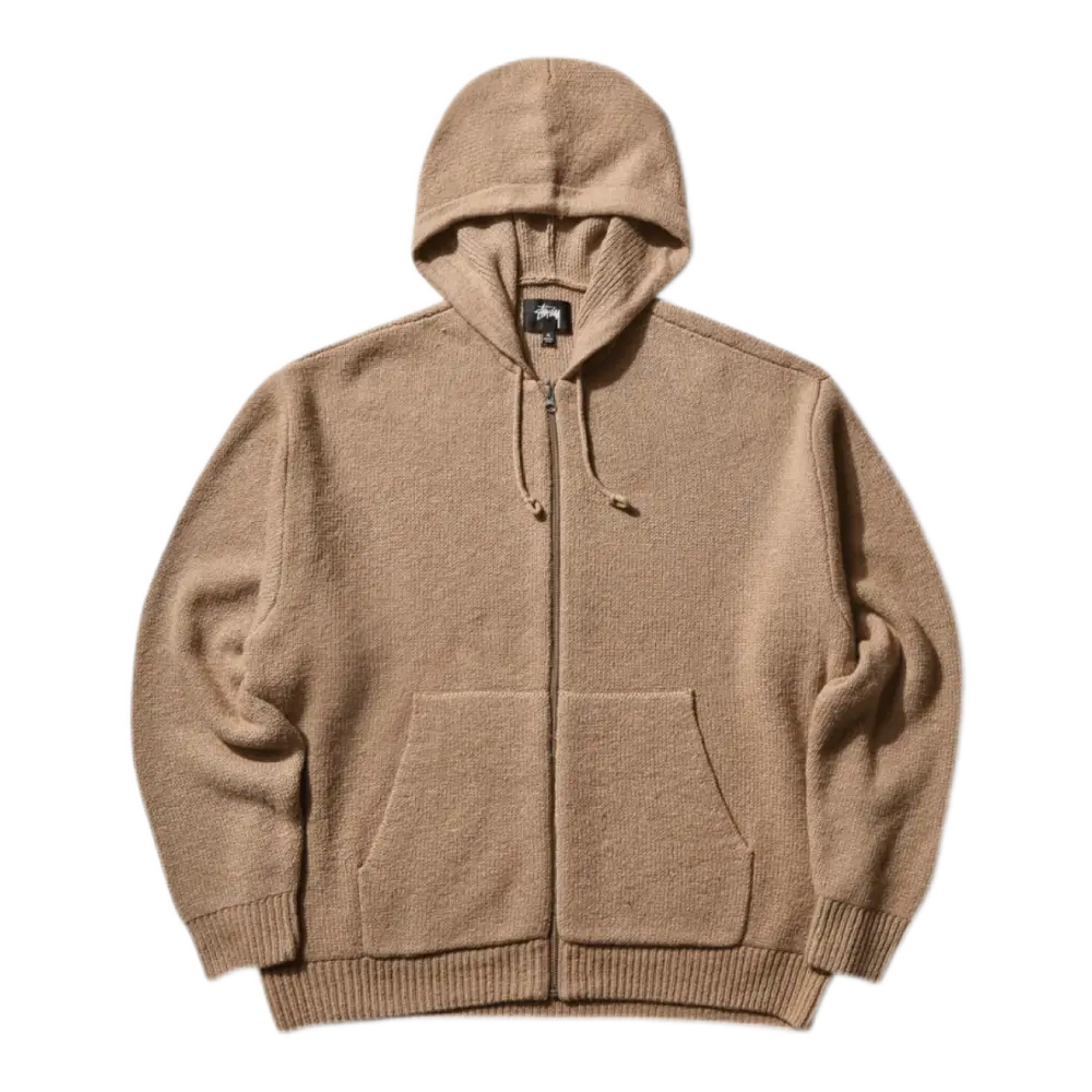 Hooded Zip Sweater – Camel Merino Wool Blend