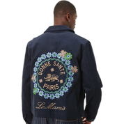 Navy Corduroy Harrington Jacket – Cropped with Embroidery