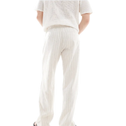 Striped Linen Trousers – Sand, Wide Leg & Drawstring Waist