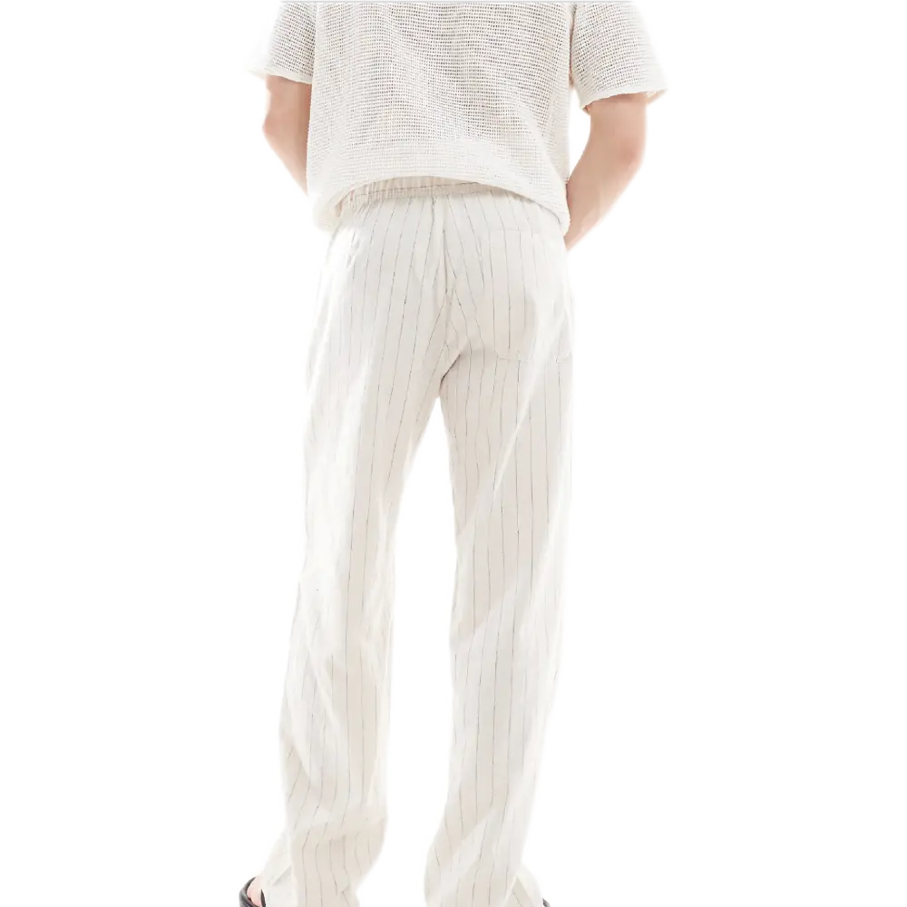 Striped Linen Trousers – Sand, Wide Leg & Drawstring Waist