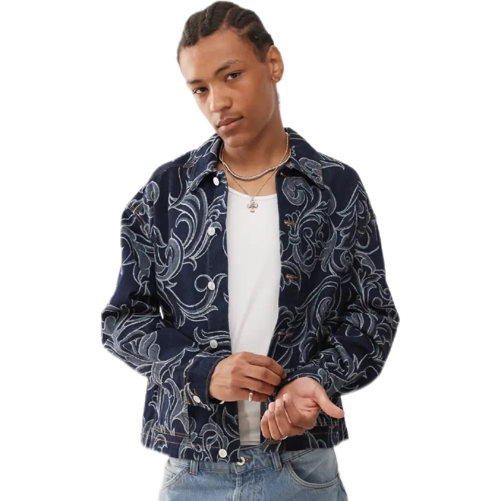 Navy Corduroy Harrington Jacket – Baroque Pattern