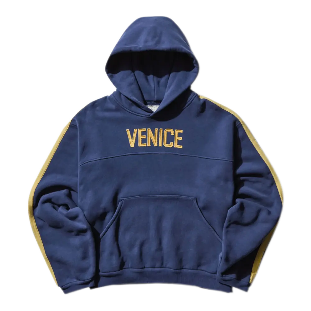 Venice Football Hoodie – Navy Blue with Yellow Stripes