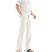 Striped Linen Trousers – Sand, Wide Leg & Drawstring Waist