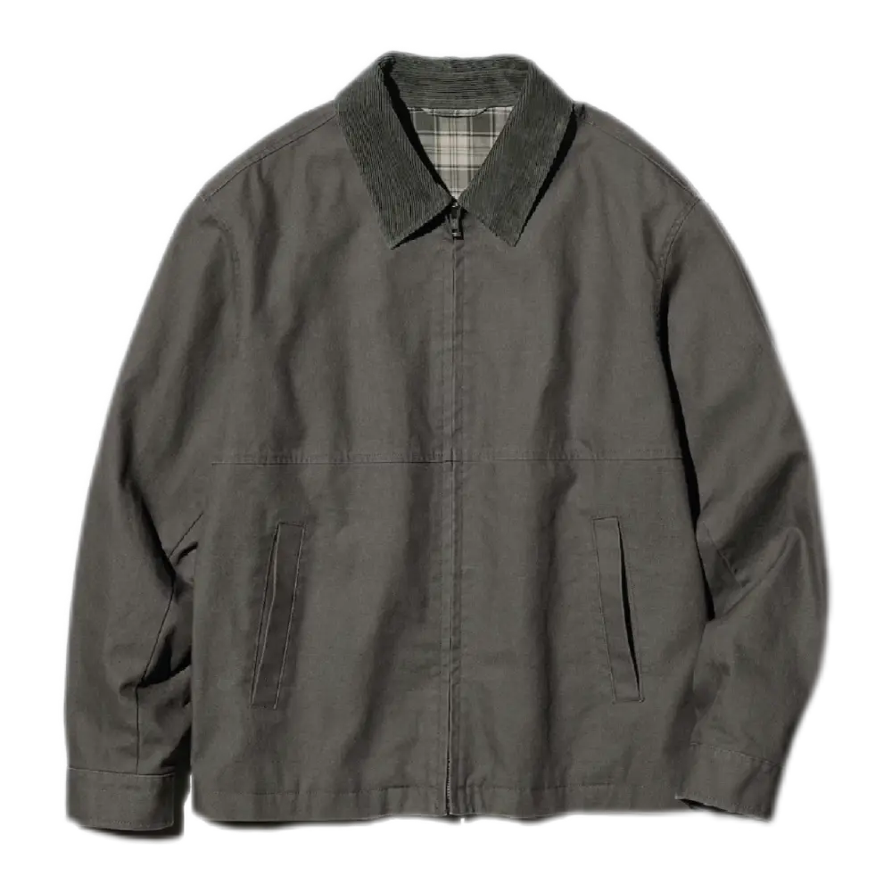 Zip-Up Short Blouson – Relaxed Fit Jacket with Corduroy Detail