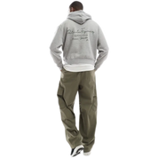 Oversized Boxy Hoodie with Print in Grey Marl