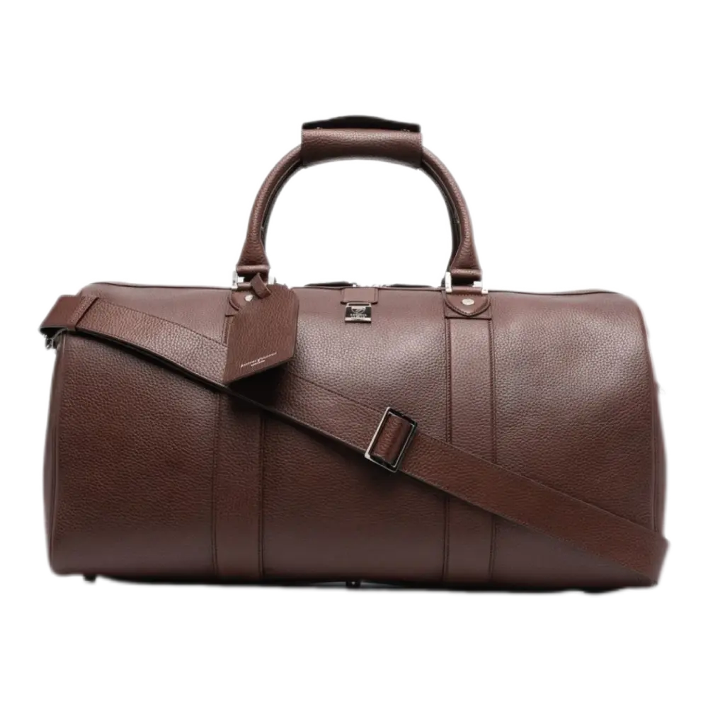 Boston Large Pebbled Leather Holdall Bag – Tobacco Brown
