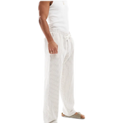 Loose Fit Seersucker Stripe Pants – Beige, Relaxed Fit