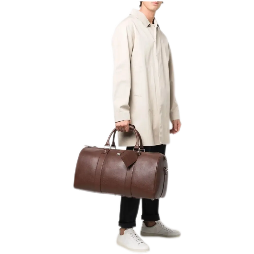 Boston Large Pebbled Leather Holdall Bag – Tobacco Brown